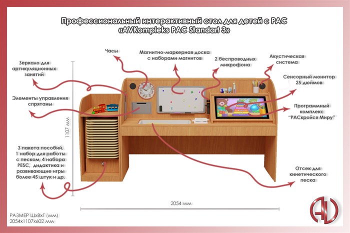 Профессиональный интерактивный стол для детей с РАС «AVKompleks РАС Standart 3» О-87335614 - фото 3180104