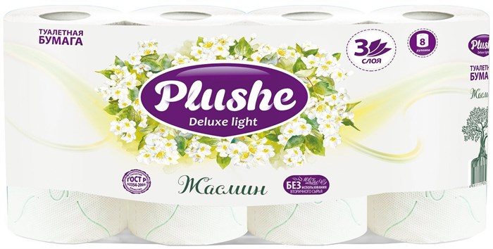 Туалетная бумага Плюш Deluxe light 8 шт 3-х сл . Жасмин 14704 ТБ769 - фото 552450