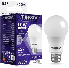 Лампа светодиодная 10Вт А60 4000К Е27 176-264В TOKOV ELECTRIC TKE-A60-E27-10-4K Эл-1660366