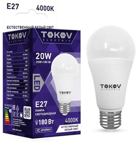 Лампа светодиодная 20Вт А60 4000К Е27 176-264В TOKOV ELECTRIC TKE-A60-E27-20-4K Эл-1660375